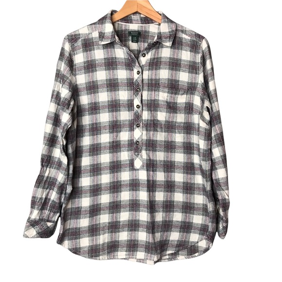 Women’s Large Roots Canada Plaid Tartan Tunic Pullover Popover Shirt Top - Picture 1 of 14